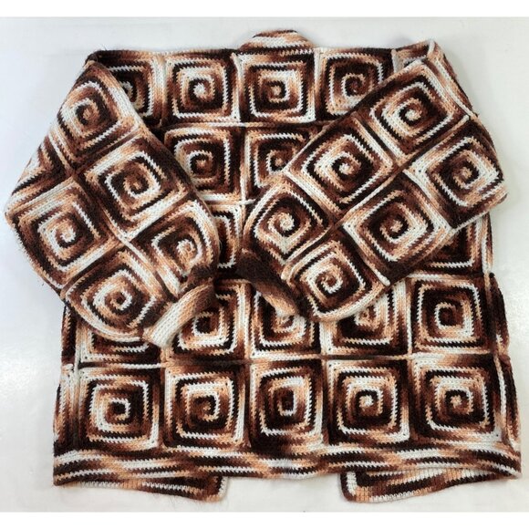 Handmade Womens Granny Square Crochet Cardigan Sweater Brown Cream Size Large - Picture 2 of 3